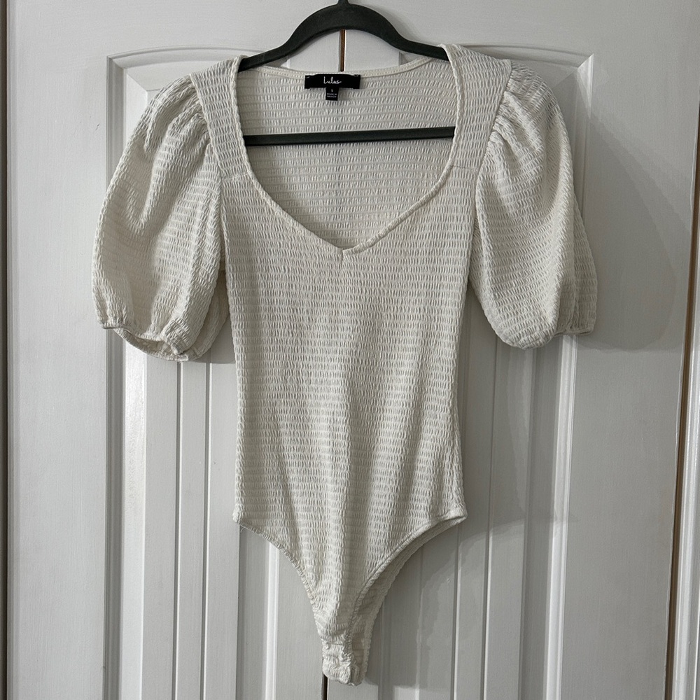 Lulu's Ivory Puff Sleeve Bodysuit